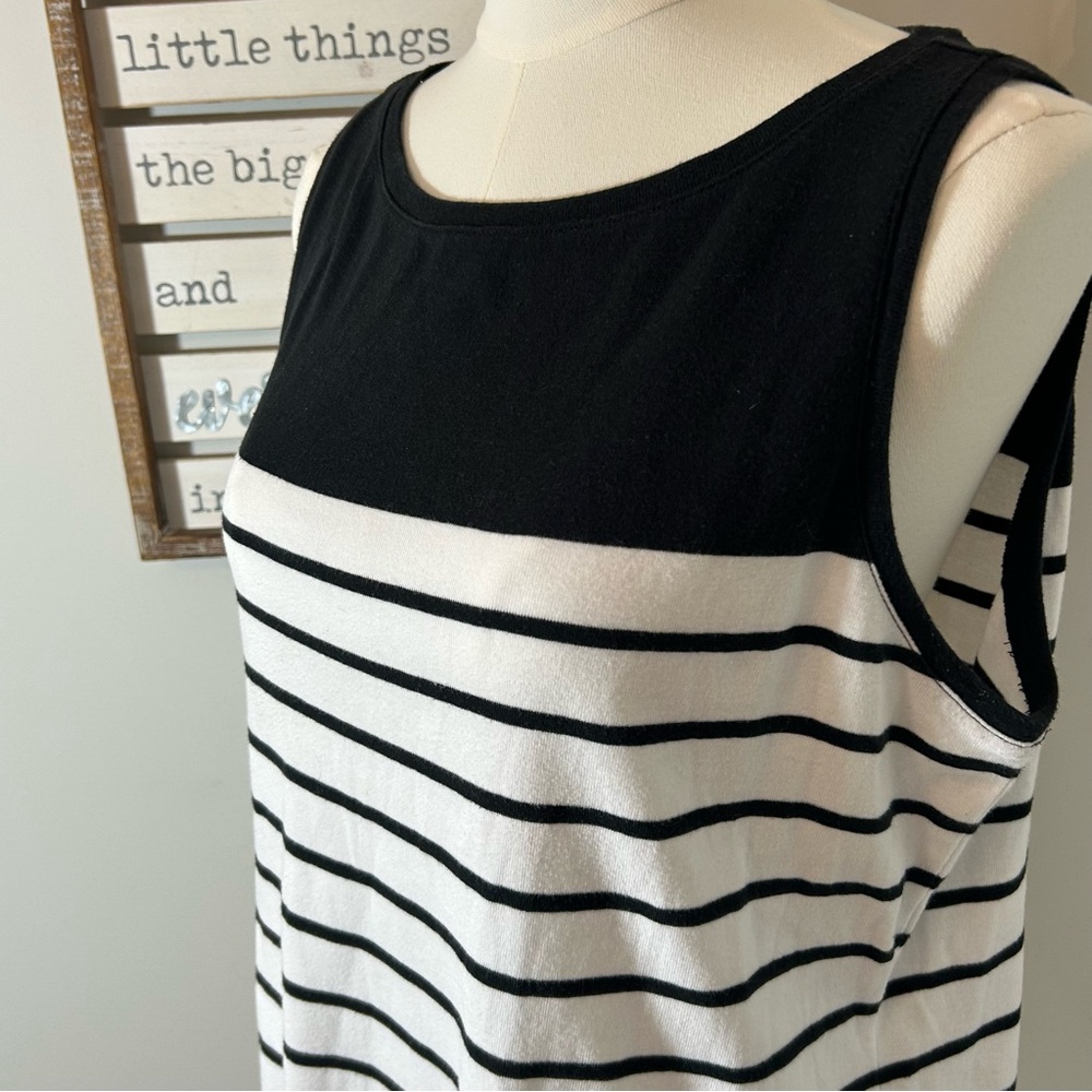 Talbots Color-block Tank Top Solid & Stripes Black/White Cotton Comfort Size L